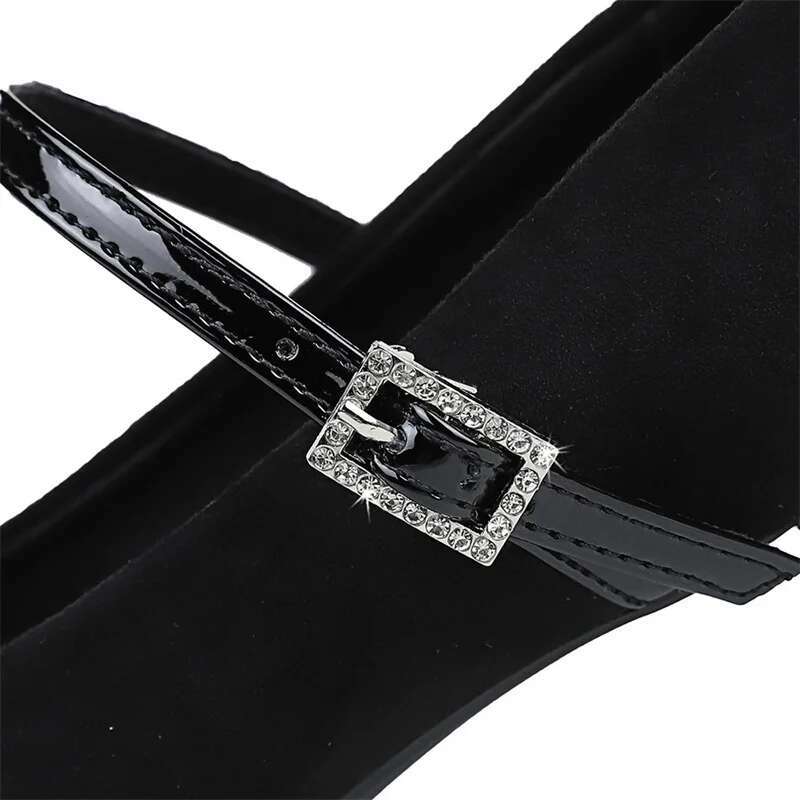 2025 Summer New Bow Tip Buckle Sexy Designer Fashion Slope Heel Shoes Women's Square Toe Solid Color Thick Heel 5