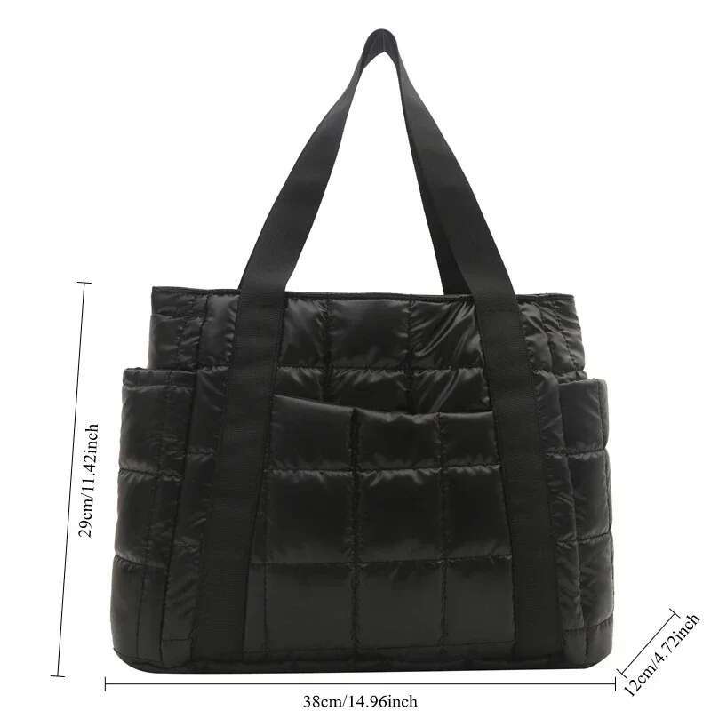 Space Padded Women Shoulder Bags for Winter 2025 Large Capacity Black Handbags Designer Nylon Cotton Warm Tote Solid