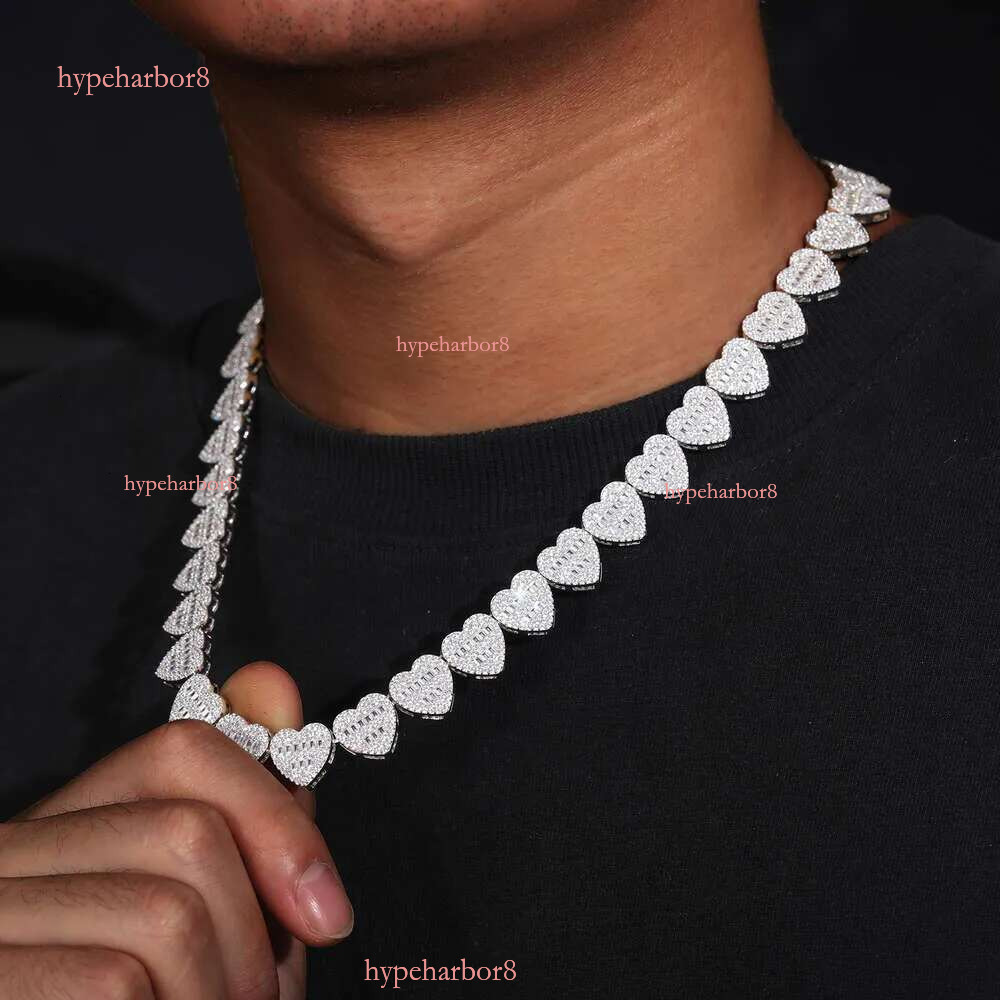 Dropshipping Hip Hop Jewelry 13mm Sterg Sier VVS Moissanite Dia Iced Out Heart Shape Tennis Chain Necklace