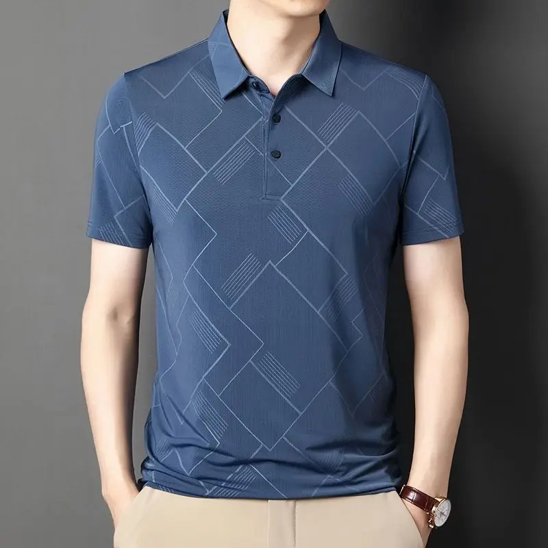 Mens summer short sleeved plain polo shirt streetwear fashionable top business office loose collar quick drying mens casual clothing 250326