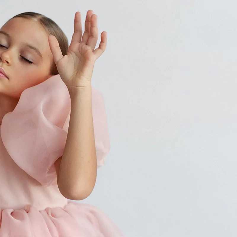 Fashion Girl Princess Puff Chiffon Tulle Childrens Vestido Retro Wedding Par Birthday Tutu Dress Childrens Clothing 1-10Y W250326