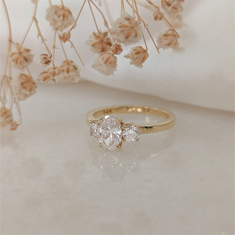 Jewelry 0.7 Carat Oval CVD HPHT Lab Grown Diamond Engagement Ring 14K White Gold With Round Side Stone Wedding Gold Ring For Women