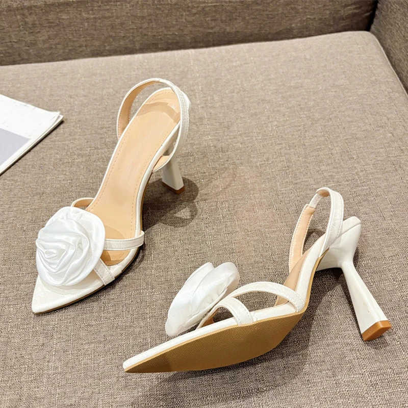 Liyke Summer Fashion Silk Rose Flowers Pointed Open Toe Back Strap Sandals Wen Red High H Wedding Pr Shoes Zapatos Mujer Z250326