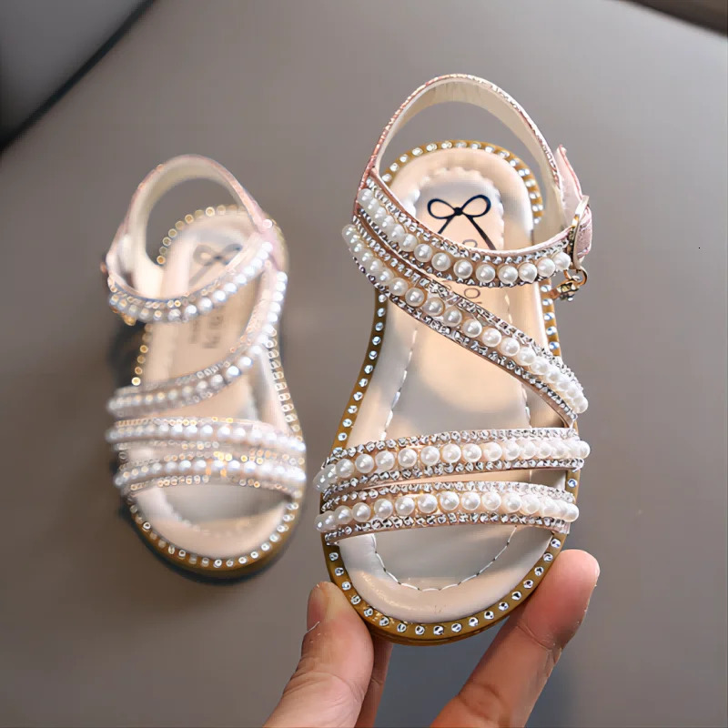 Girl Sandals Summer Fashion Kids Baby Girls Bling Rhinestone Princess Single Sandals For Little Big Girls Shoes 250326