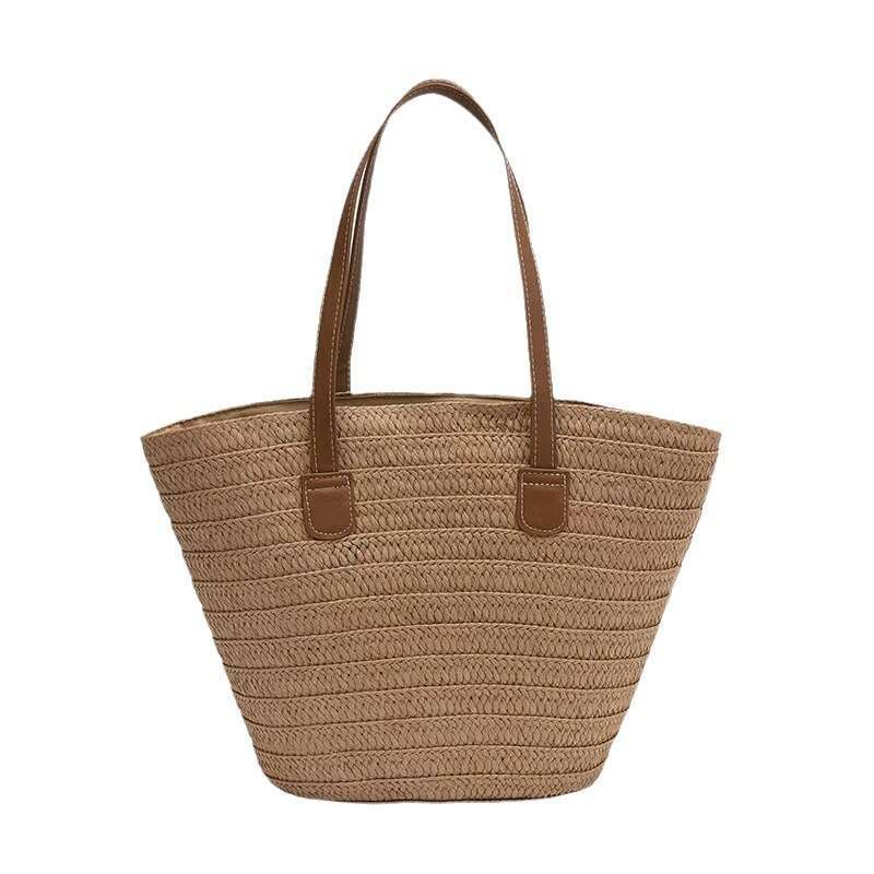 New Paper Braid Women's Large Capacity Grass Woven Vacation Simple Beach Shoulder Tote Bag