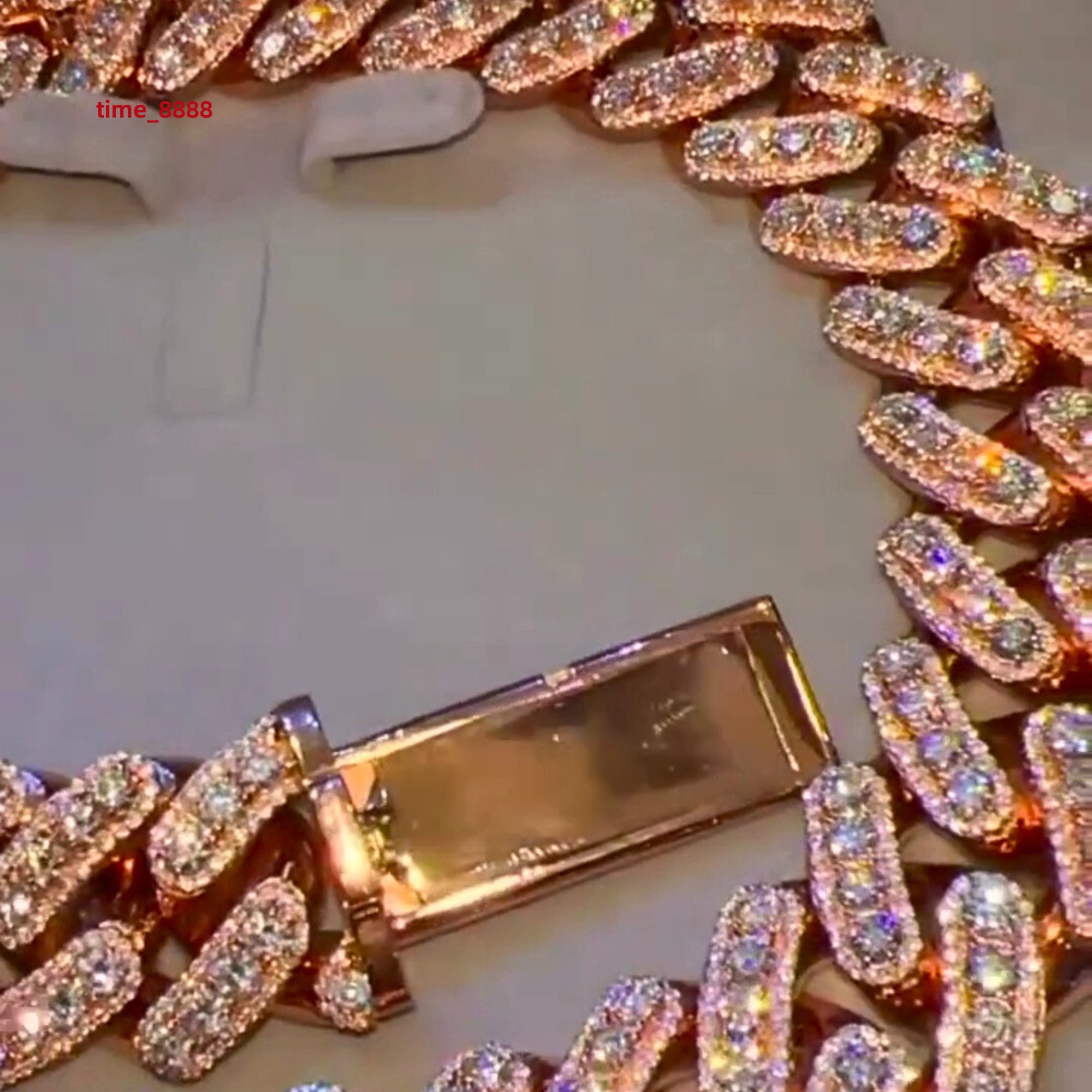 Best Quality Customized 20 mm Cuban Link Moissanite Diamond Chain 925 Sterling Silver Rose Gold Diamond Chain