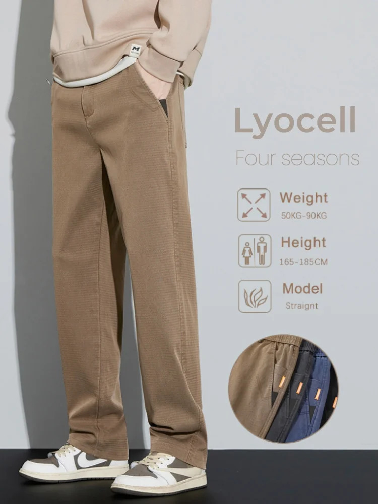 4Color Straight Mens Pants with Casual Lyocell Comfortable Stretch Trouser Wide Fashion Korean Street 250326
