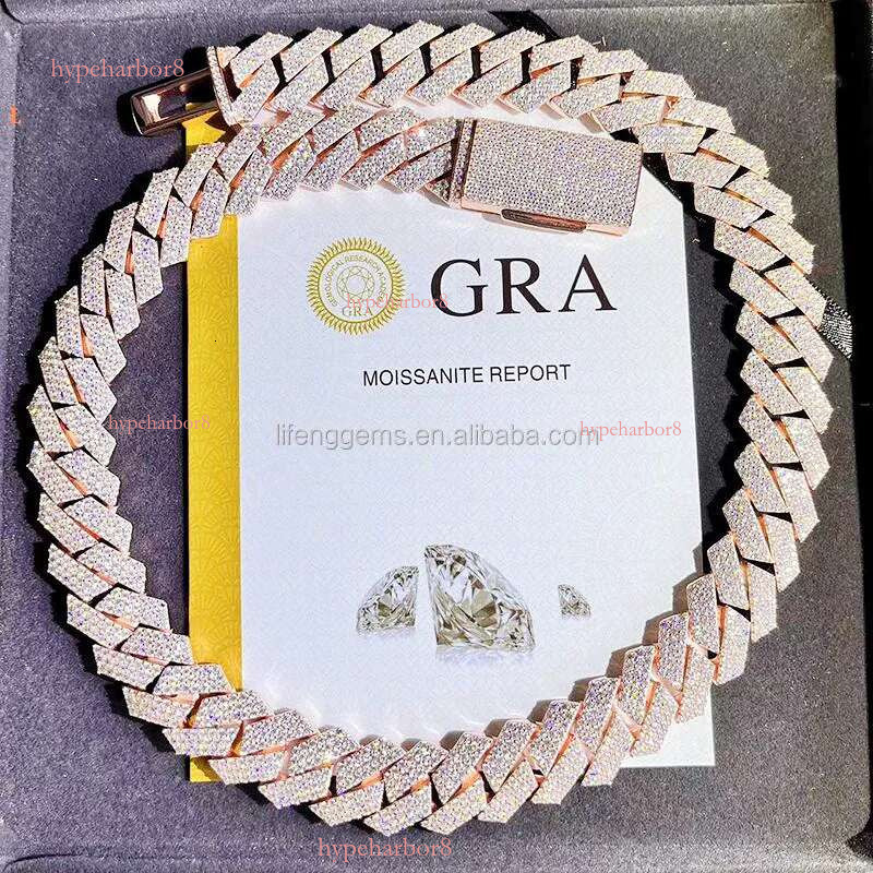 necklace designer jewelry chains for men cuban Customization Hip hop k Necklace White gold Plated Iced Out moissanite dia Cuban Chain goth chain