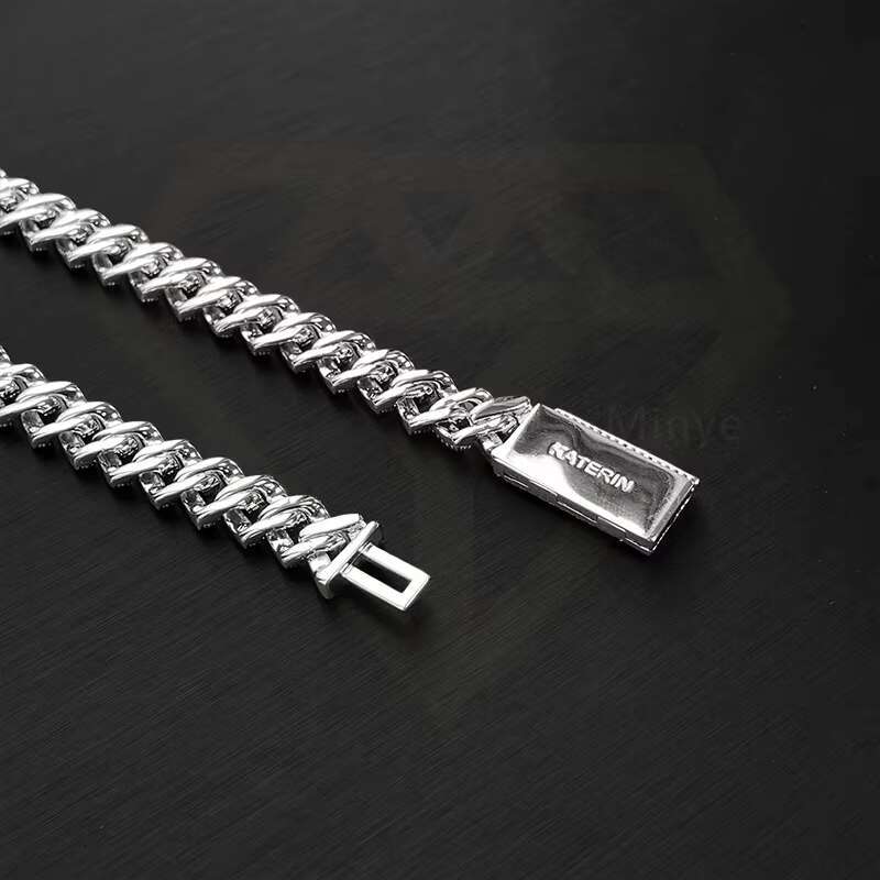 Moissanite Diamond Sterling Silver Miami Cuban Necklace 18K White Gold Plating Moissanite Cuban Chain