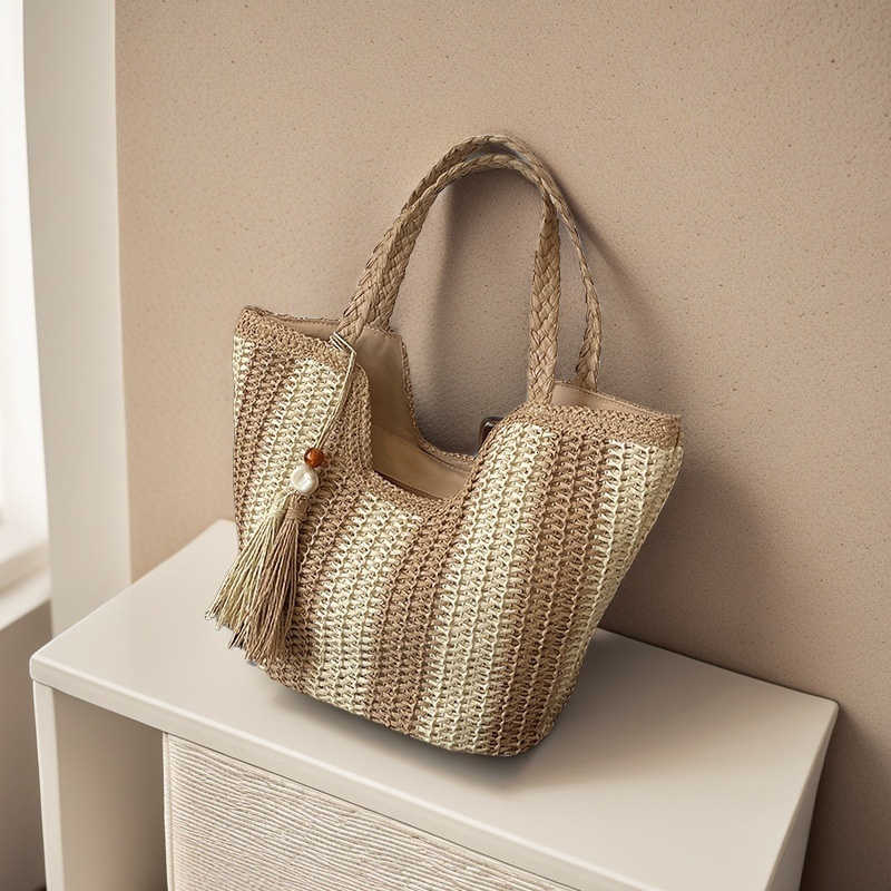 Designer 2025S shoulder beach new grass woven tote Korean version fashionable women bag vegetable basket handbag