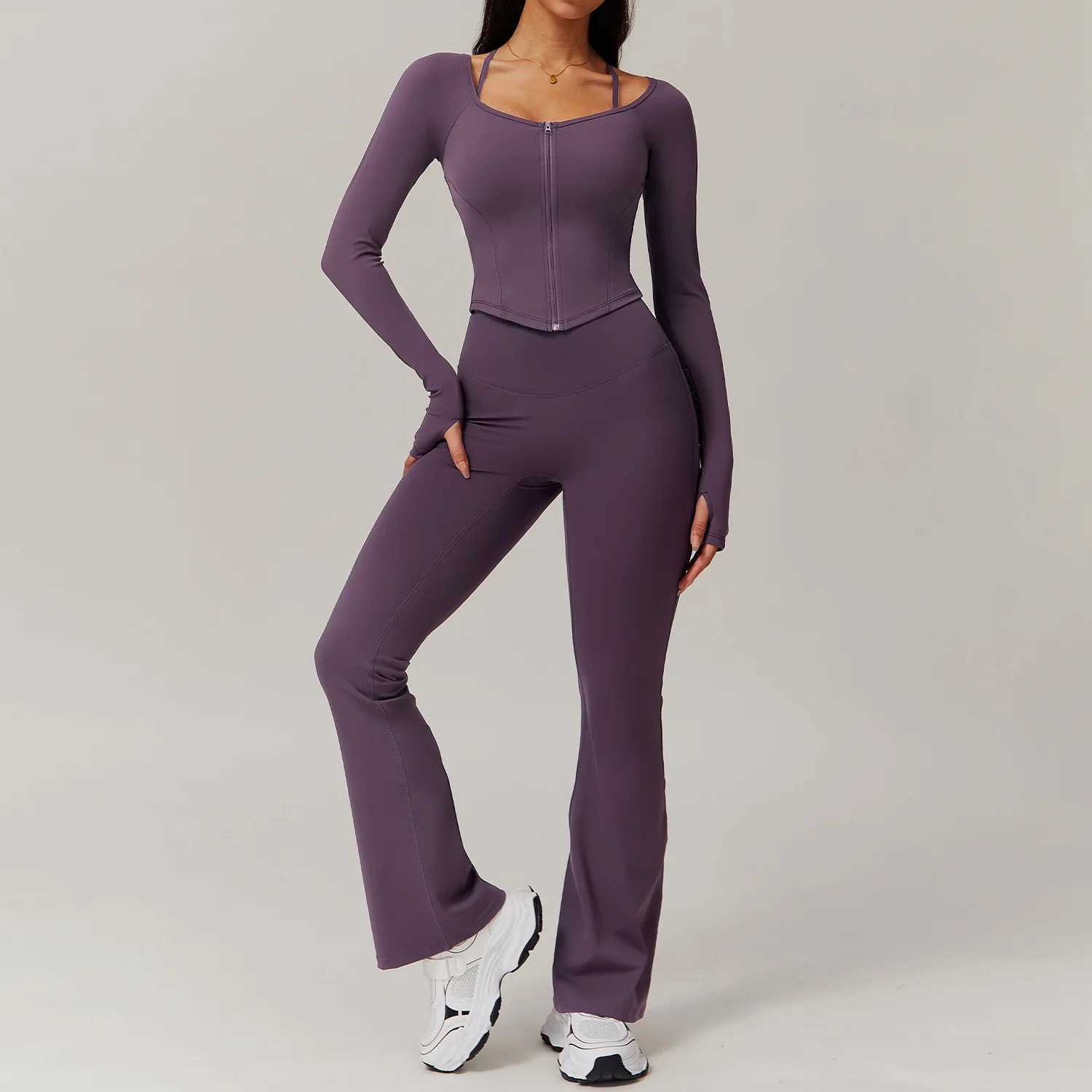 Sportswear Womens Yoga Set Sportswear Gym Leg 2PCS Fitness Bra Crop Long Sleeve Yoga Set W250326