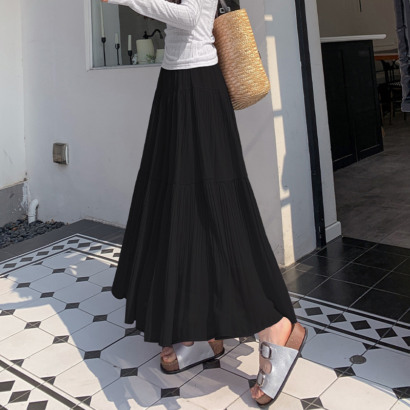 G3119 master quality spring and summer high waist slim umbrella skirt medium long gentle sweet style drape a-line long skirt