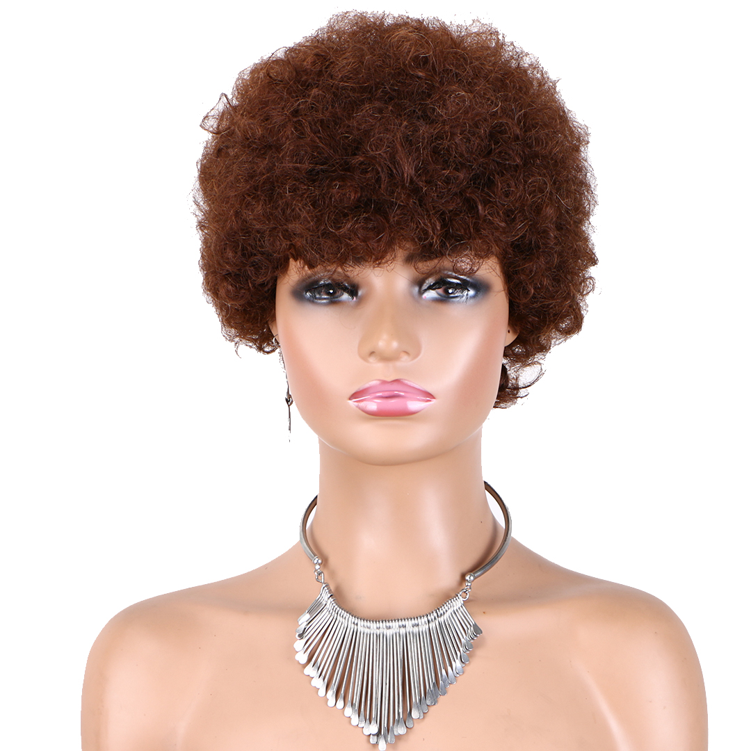 High-Quality 6-inch Afro Wig - Premium Machine-Made Human Hair with Trendy Design and Multiple Color Options