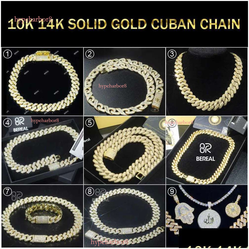 Pendant Necklaces 10Mm Moissanite Cuban Chain Fast Round Brilliant Cut 10K 14K Solid Gold k For Men Women Drop Delivery Jewelry Pe Dhpot