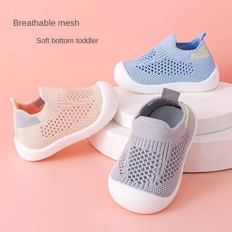 Spring Summer Toddler Shoes Breathable Knitted Kids Sneakers Boys Slip-on Tennis Shoes Girls Soft Non-slip School Casual Shoes 250326