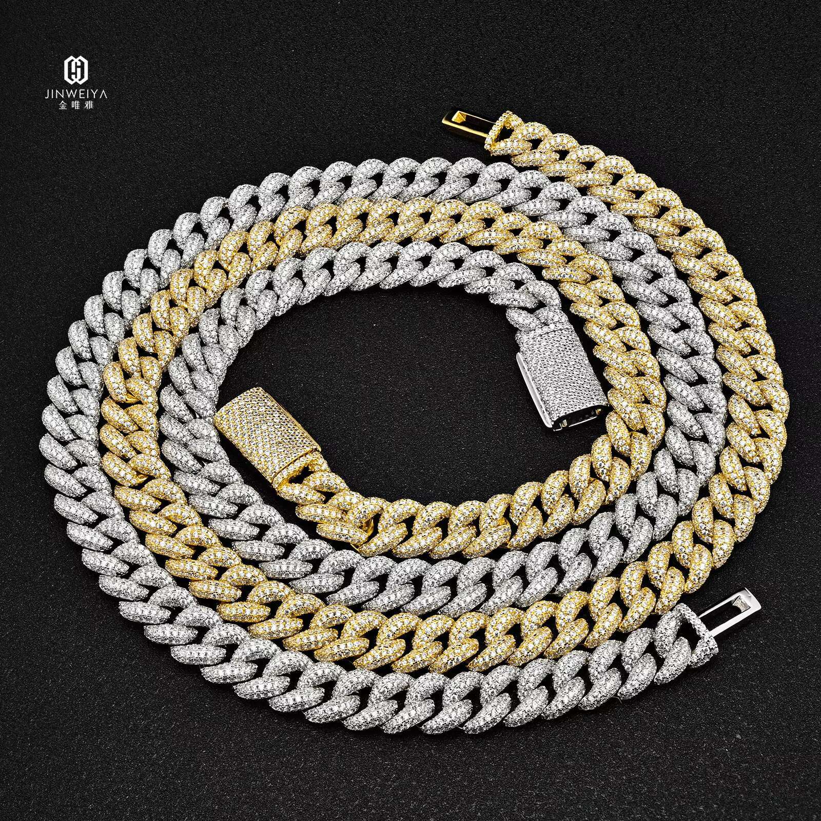 Hip Hop 925 Silver Moissanite Necklace 10mm Wide Cuban Chain in 16 18 20 22 24 Inch Lengths Rapper Style Cuban Chain