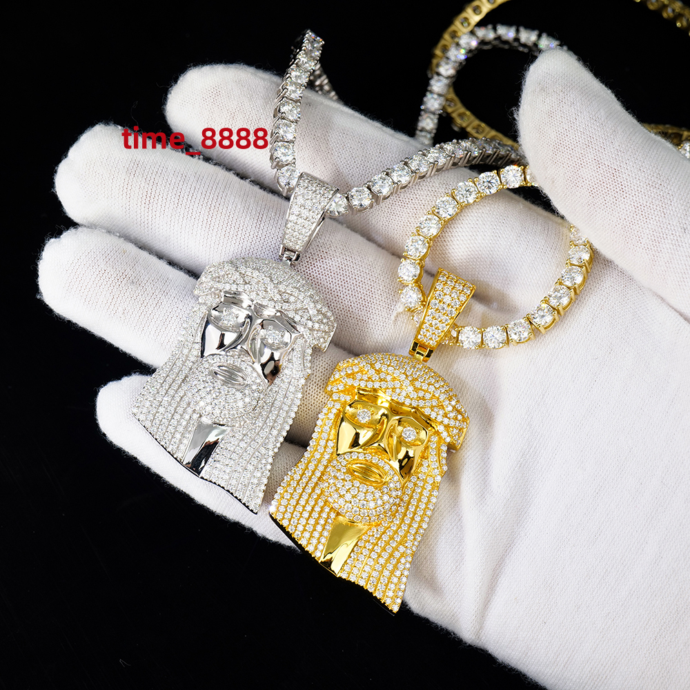 Custom Hiphop Men Women Fine Jewelry 925 Silver Jesus Christ Iced Out Diamond Mossanite Moissanite Tennis Necklace Chain Pendant