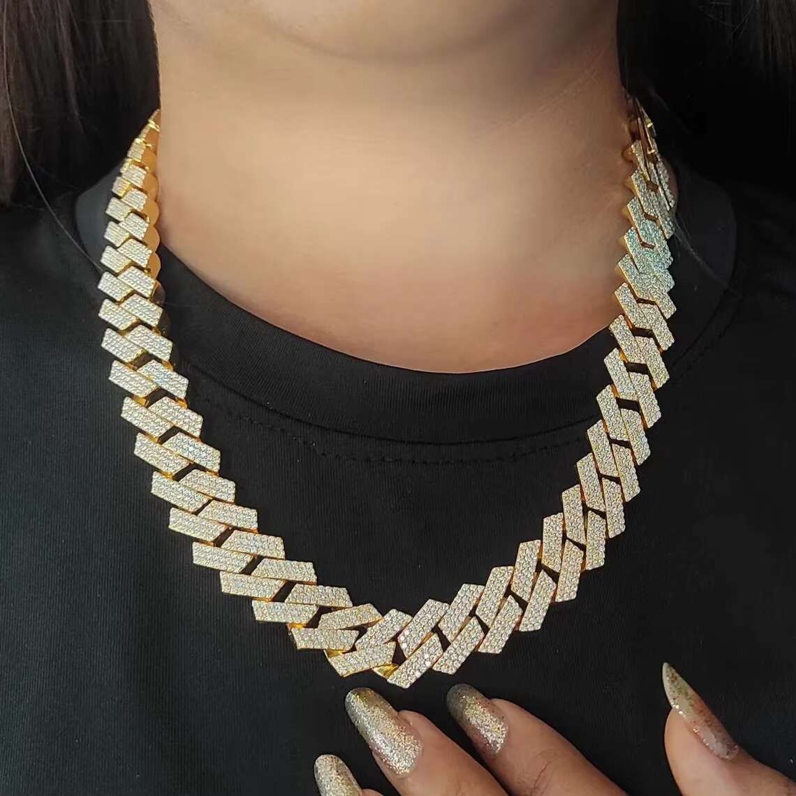 Handmade 16mm Sterling Silver VVS Moissanite Diamond Studded Iced Cuban Link Chain Men Women Hip Hop Jewelry Necklace Stylish