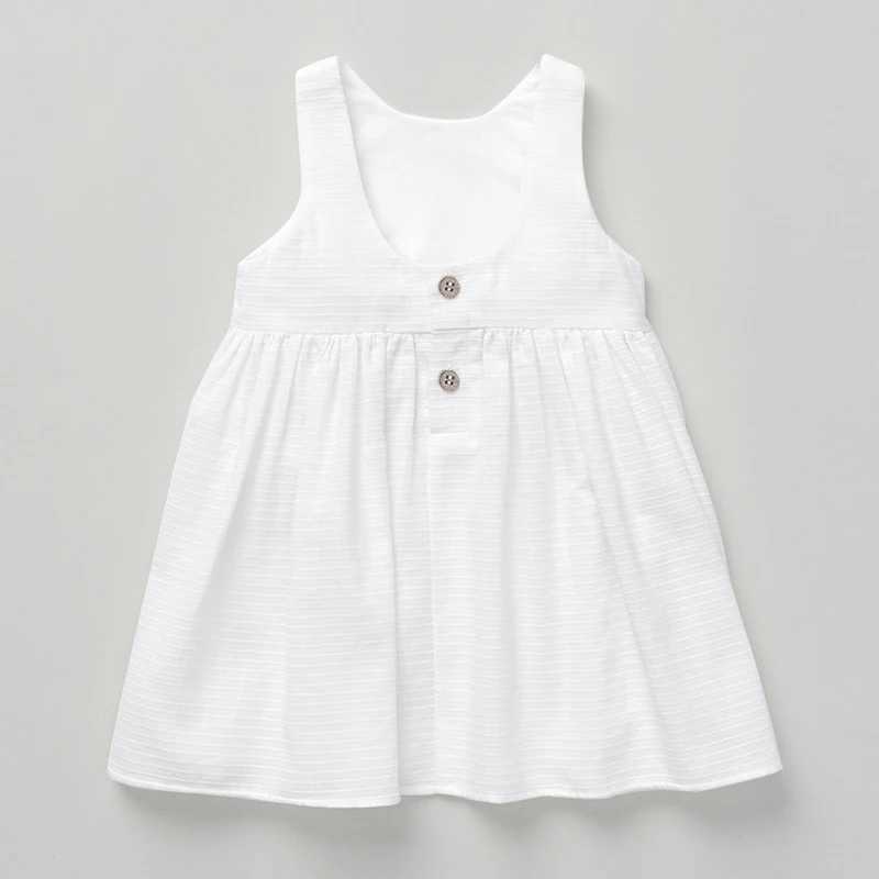 Girls textured cotton sleeveless white dress 2024 summer new item for young children baby girls round neck button low back childrens dress TZ79 W25032