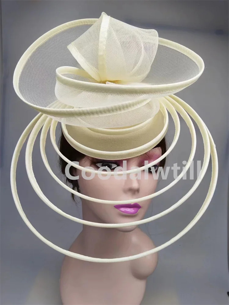 Big Fascinator Hat Royal Ascot Pillbox Caps Wedding Mesh Headpiece Women Party Banquet Chapeau Cap Headband Ladies Wedding250318