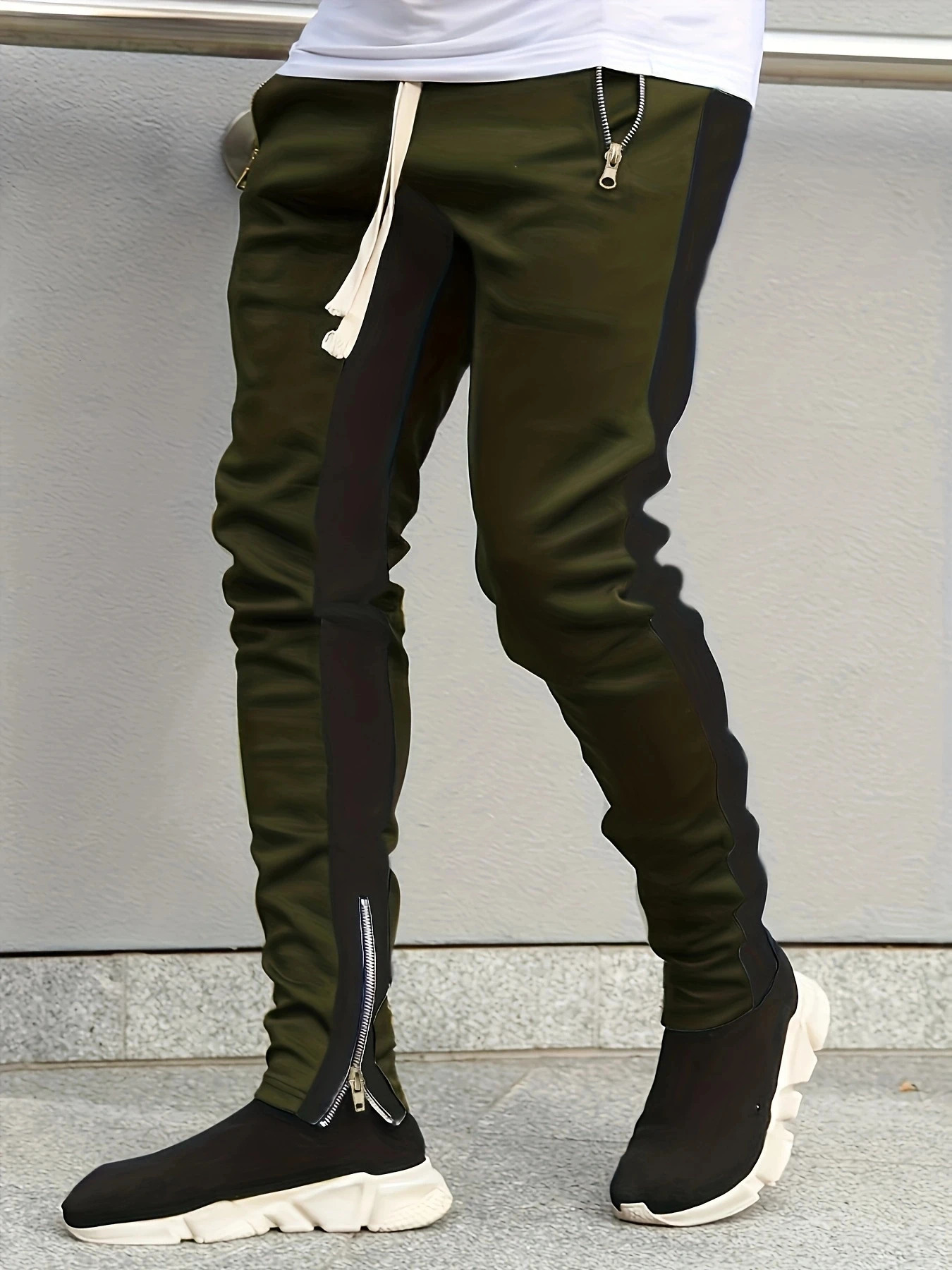Mens sportswear jogging pants mens casual fashionable colored zipper pockets drawstring sports leggings 250326