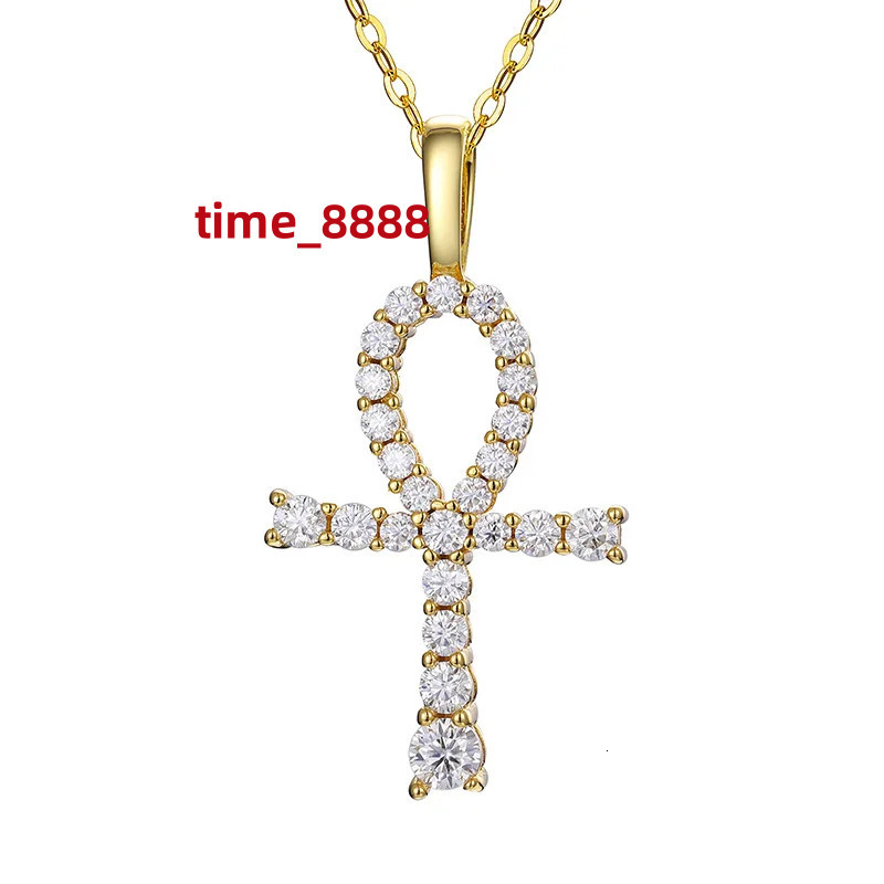 S925 Sterling Silver Moissanite Claw Bling Ice Out Ankh Cross Pendants Necklaces for Men Rapper Jewelry Drop Shipping Gift