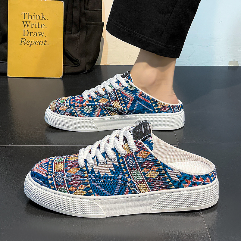 2025S New Trend Designer Canvas Shoes For Men Spring Niche Fashion Brand Sports Breathable Board Shoes Men S Versatile No Heels One Foot Half Slippers