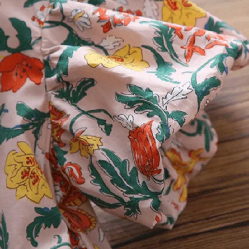 Baby Girl Princess Cotton Dress Puff Sleeve Baby Preschool Girl Retro Flower Vestido Pastor Baby Clothing 1-7Y W250326