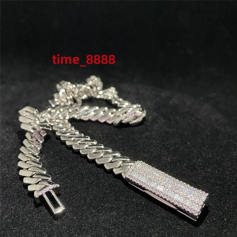 10mm Fine Jewelry Custom Moissanite Clasp Cuban Necklace 925 Sterling Silver Hip Hop Men Jewelry Bling Diamond Cuban Link Chain