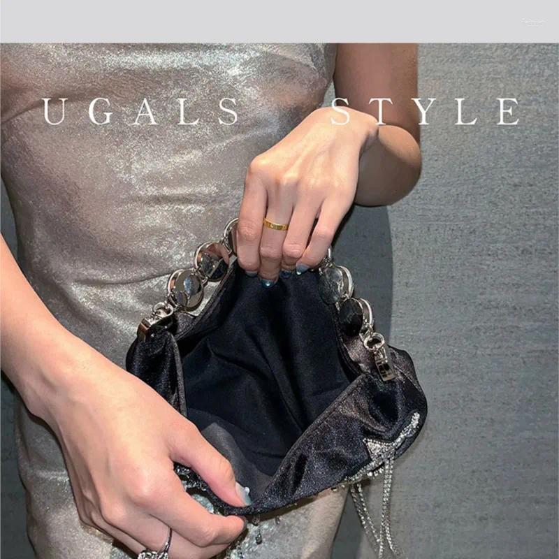 Totes Women Silk Bucket Bag Dia Tassel Evening Shoulder Hobo Party Purse Girl Handbags Female Clutches Bolsos