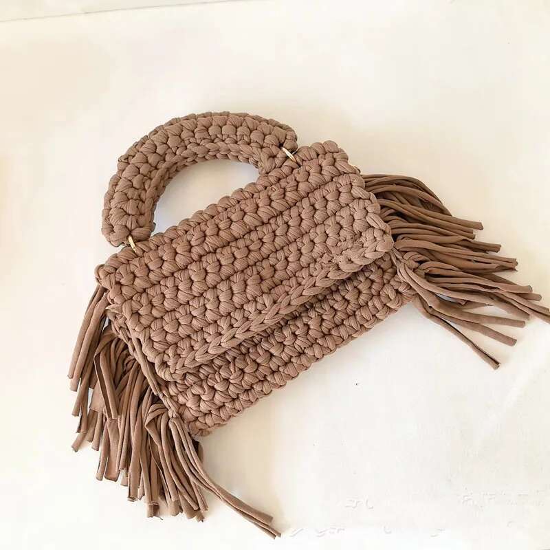 Ladies Handbag Purses Handmade Crochet Woven Tassel Single Shoulder Crossbody Small Square Women's Bag Purse Tote Bags