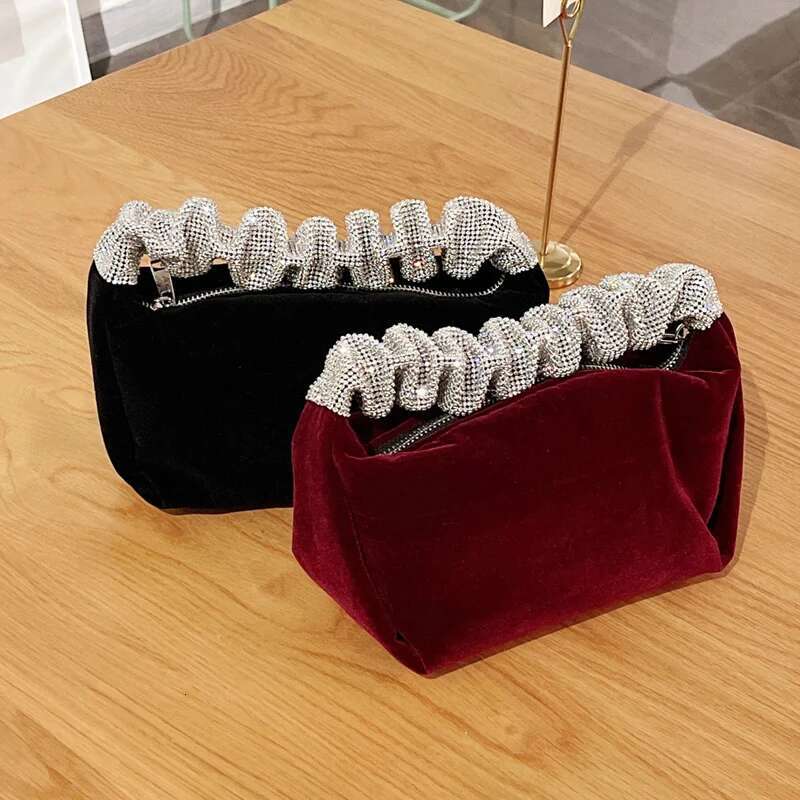 Foldable Handle Veet Handbag Women Soft Square Dia Clutch Bags Chic Designer Purses High Quality