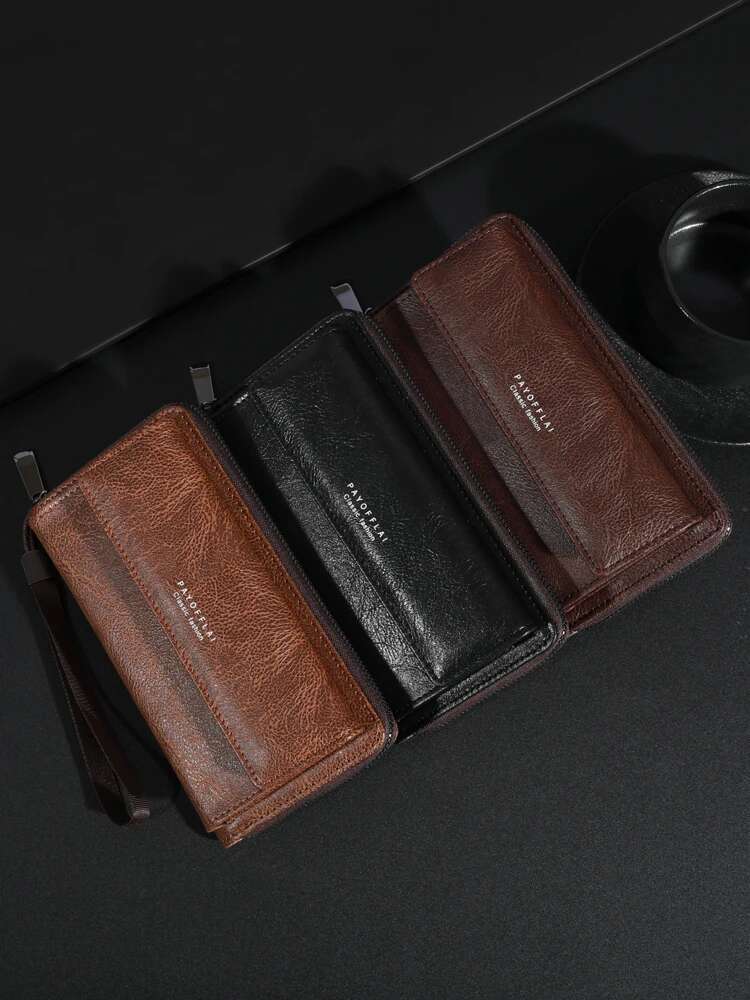 Men's PU Zipper Large Capacity Long Tote Bag With Multiple Card Sleeves Designer Double-layer Wallet