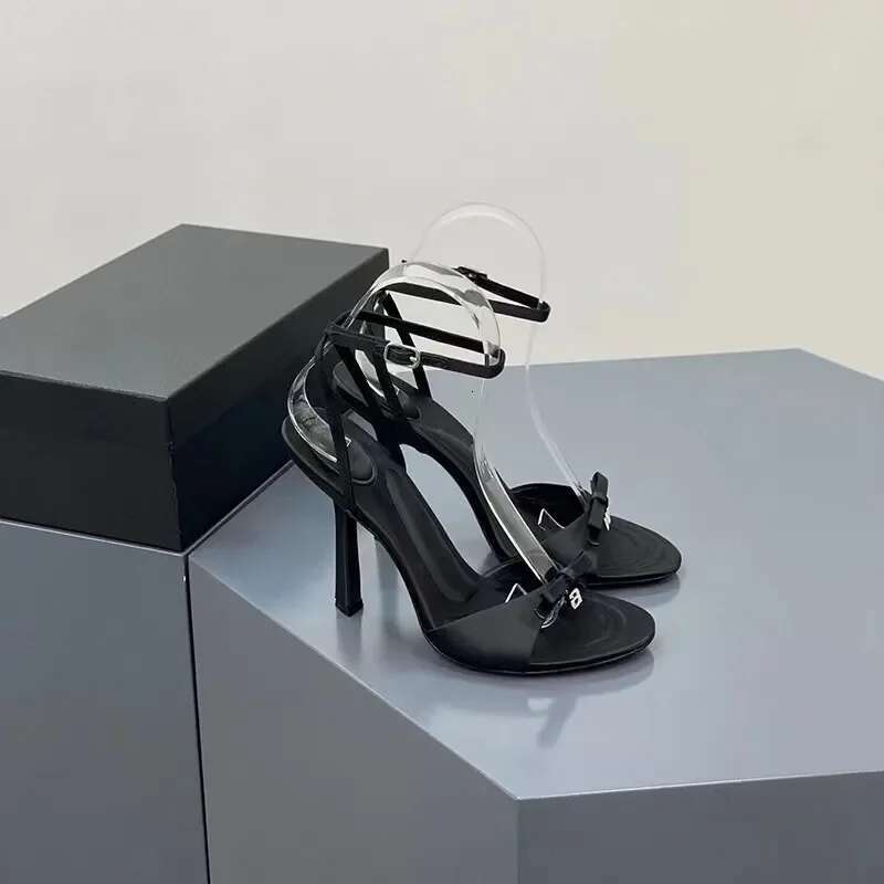 New Summer Bow Satin Feminine Rhie Letters, Stiletto Heels, Open-Toe Sandals, Black Pink Womens Shoes Sandals