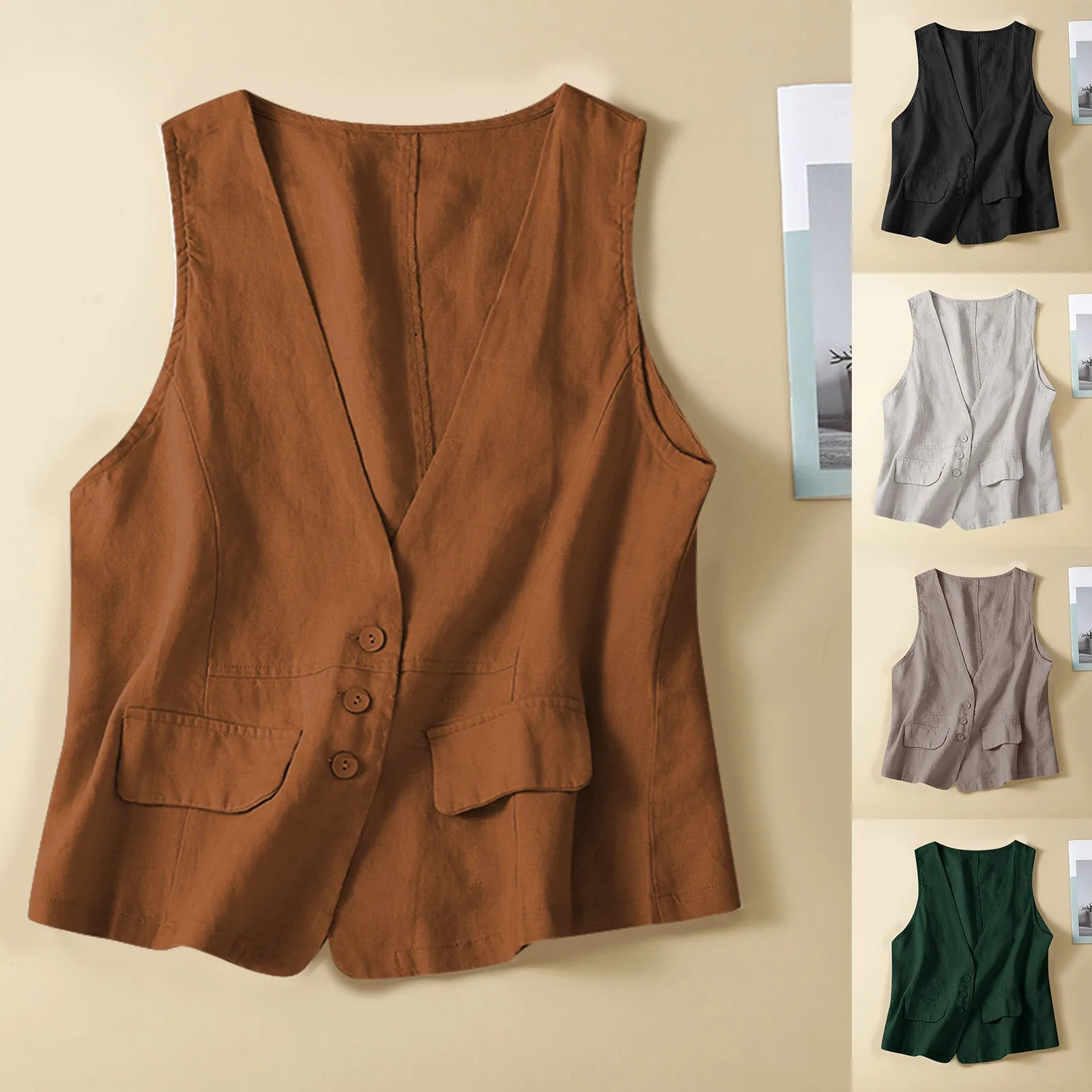 Streetwear Cotton Linen Womens Clothing Womens Tank Jacket Womens Fashion Clothing Elegant Casual Retro 250320