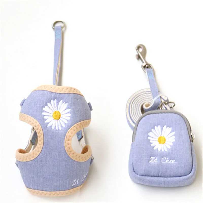 Pet dog harness vest with snack bag adjustable small dog and cat harness set suitable for small dogs Chihuahua daisy vest 10A X250326