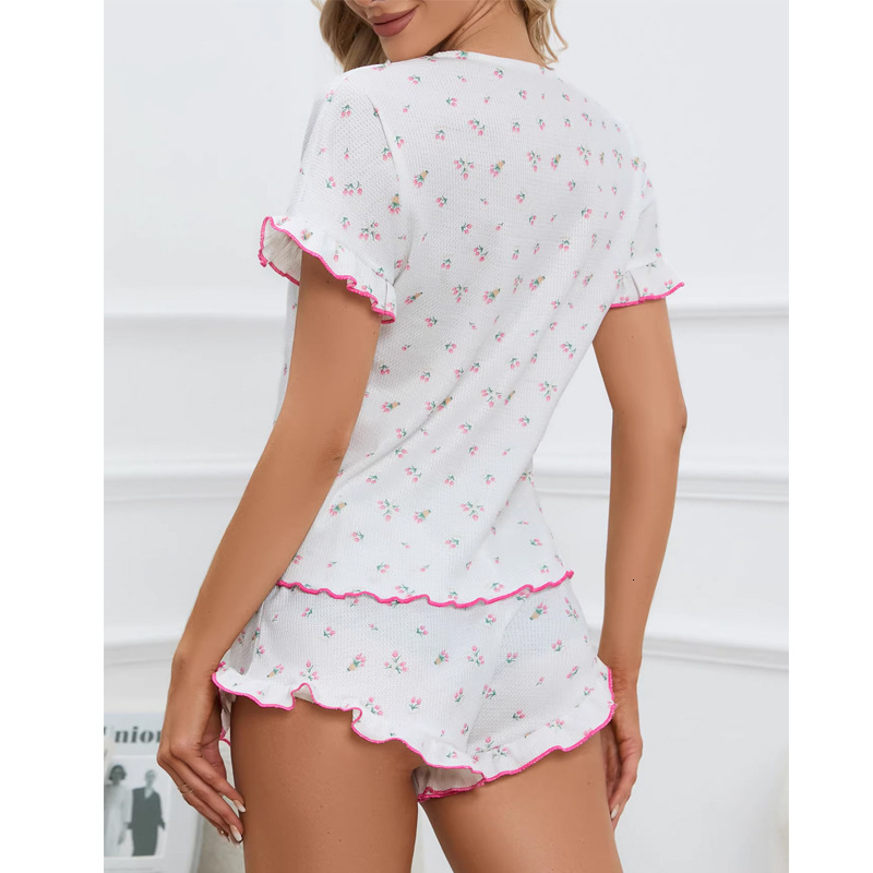 Floral Pajama Women's Spring/Summer New Style High End Sweet Home Clothes Round Neck Short Sleeve Pants Two Piece Set