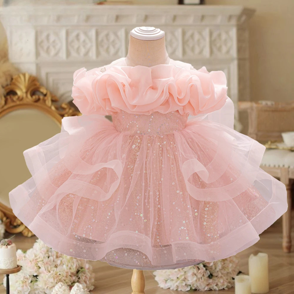 Puffy Pink Flower Baby Wedding Princess Girl Dress Toddler Tulle Baptism Kids Clothes Bridesmaid 1st Birthday Party Prom Costume 250325