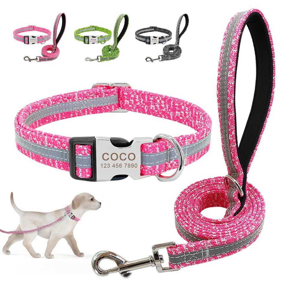 Personalized dog collar and belt set reflective nylon pet collar LED belt engraved ID tag for small and large dog bullfighting X250326