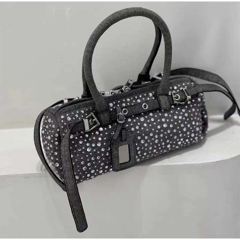 Trendy Rivets Decor Boston Hand Women Y2k Motorcycle Style Denim Clutch Bags Ladies Vintage Fashion Shoulder Underarm Bag