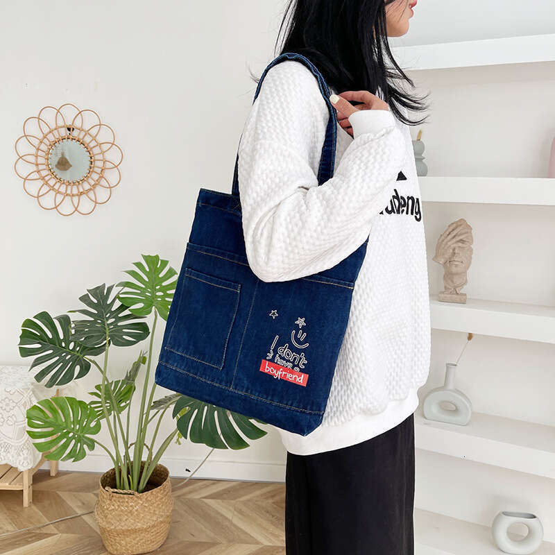 Cowboy shoulder casual and minimalist Korean version women, tote for girls, canvas, student portable tutoring bag