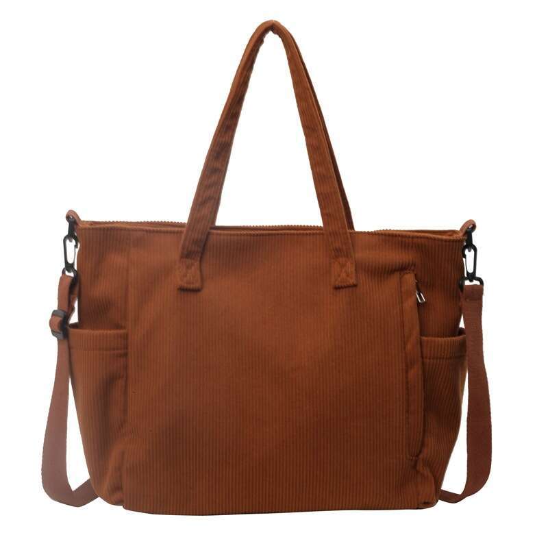 9e New corduroy tote for women's commuting, large capacity student class, single shoulder handbag, minimalist work crossbody bag