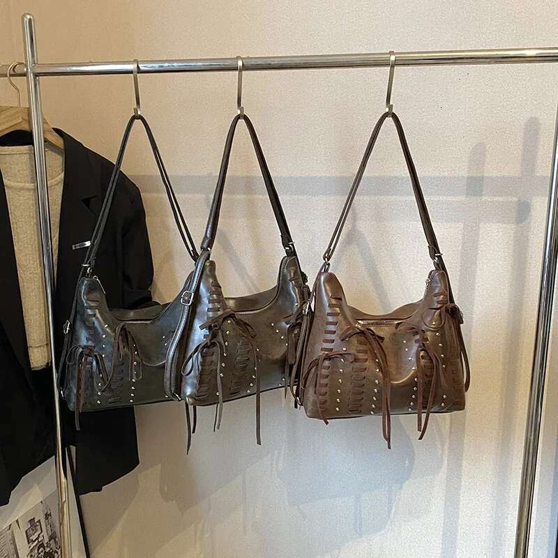 LEFTSIDE Studded Design Small PU Leather Shoulder Bags For Women 2024 Y2k Fashion New Trend Underarm Bag Female Handbags