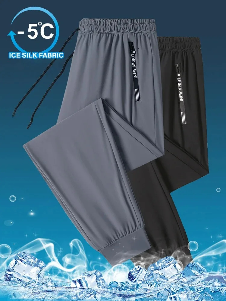 Ice silk mens summer ultrathin sports pants quick drying straight leg wide casual 250326