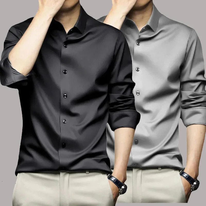 S6XL mens long sleeved iron free pleated business dress highend professional casual suit white shirt 250326