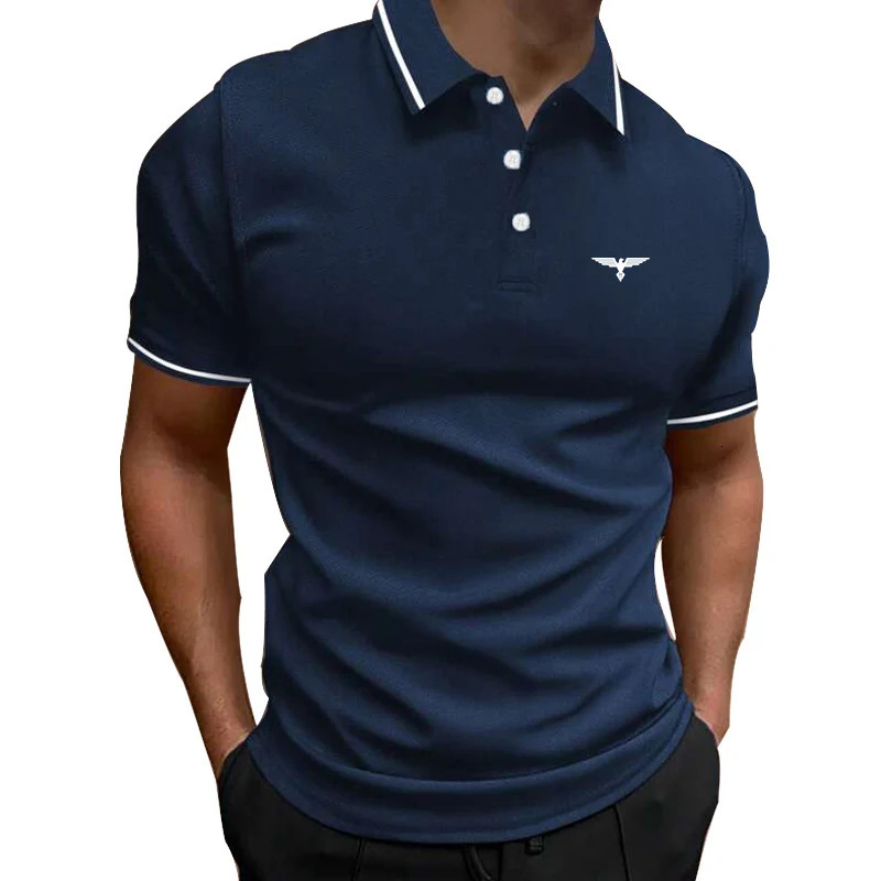mens casual solid color short sleeved button up polo shirt summer slim fit golf 100 polyester quick drying 250326