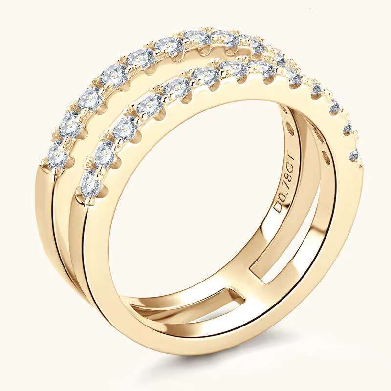 Hot Sale S925 Sterling Silver Moissanite Ring Sparkly Pave Diamond Double Circle Eternity Band Ring Womens Gift