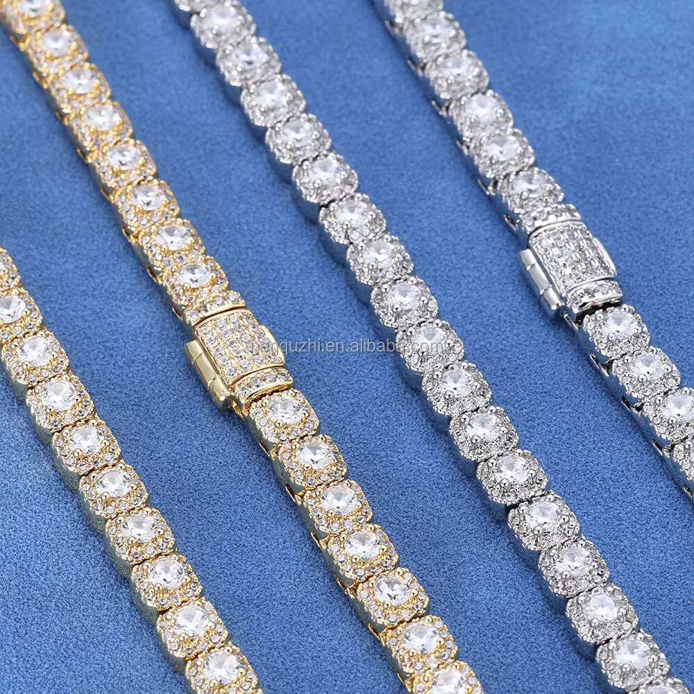 Iced out Hip Hop Moissanite Necklace 925 Silver Cubes with Laser Engraved Fashionable Genre Product