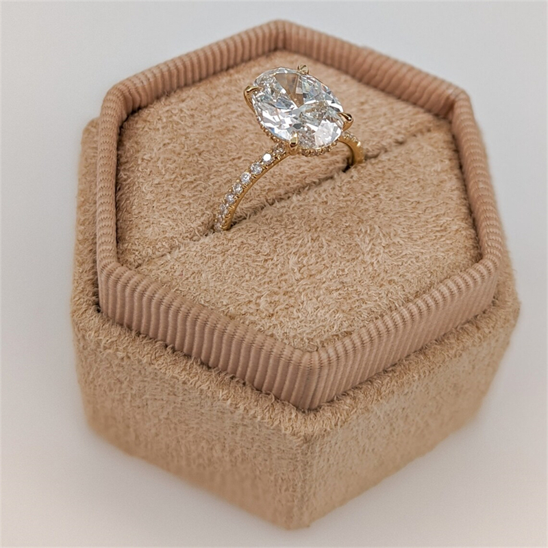Jewelry 3.0 Carat Oval Lab Grown Diamond Engagement Ring 14K 18K Yellow Gold Pave And Hidden Halo Gold Ring For Women IGI Certificate CVD Diamond