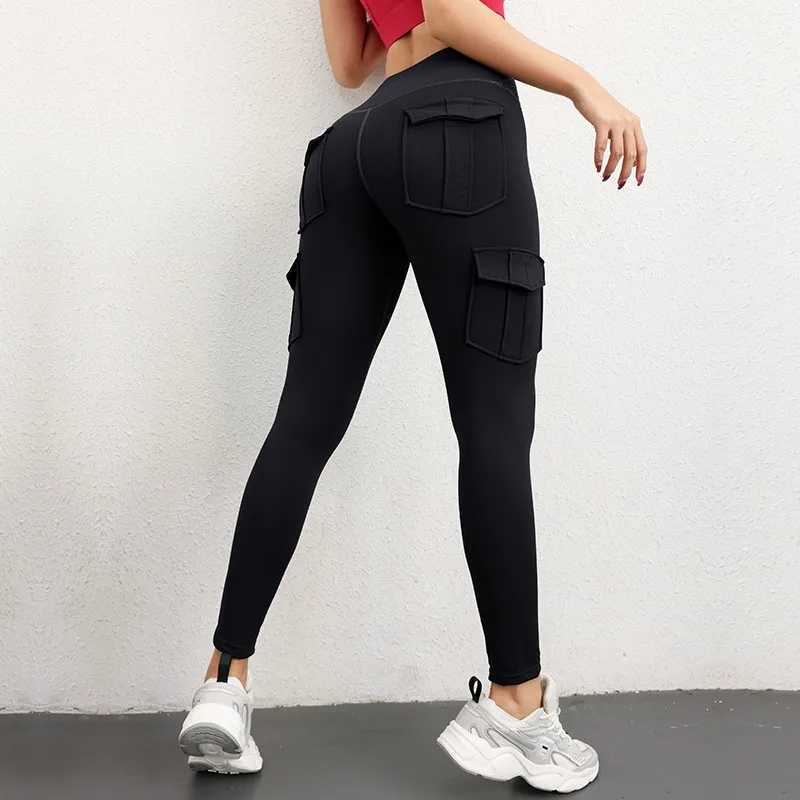 Multi pocket high waisted solid color yoga pants for exercise and yoga legs W250326